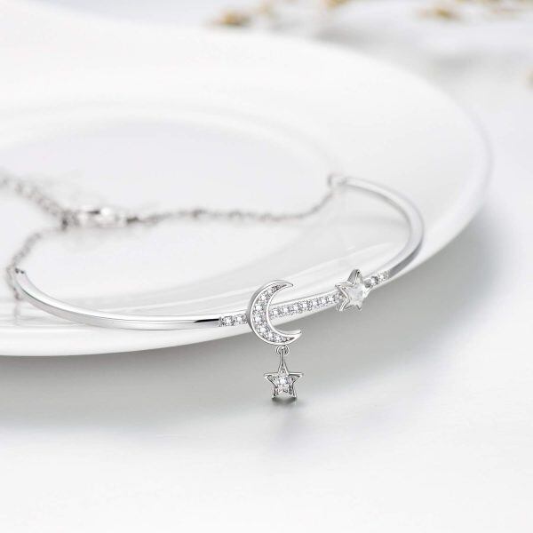 Sterling Silver Moon Star Bangle Bracelet-2