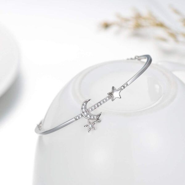 Sterling Silver Moon Star Bangle Bracelet-3