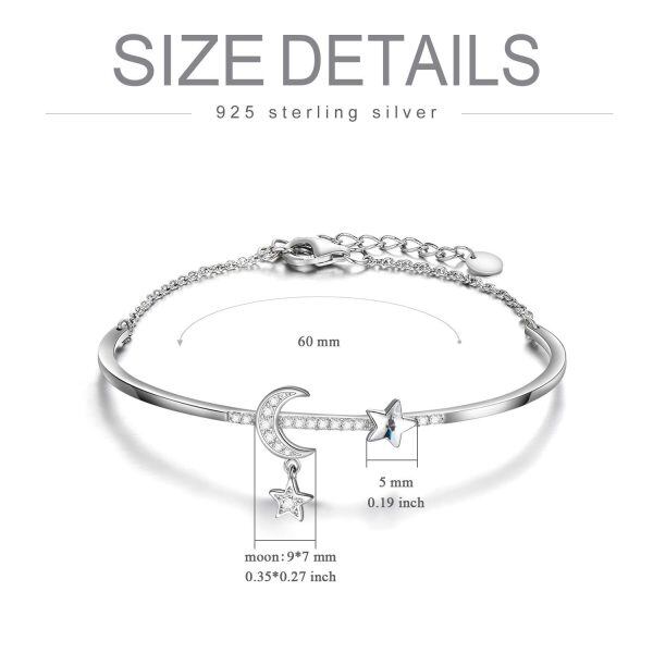 Sterling Silver Moon Star Bangle Bracelet-5