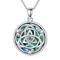 wholesale 925 Sterling Silver Round Abalone Shell Triquetra Pendant Necklace for Women-0-0