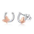 wholesale 925 Sterling Silver Two-Tone Horse Shoe & Butterfly Stud Earrings for Women-0-0