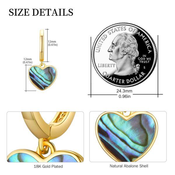 925 Sterling Silver 14K Gold Plated Abalone Heart Hoop Earrings-5