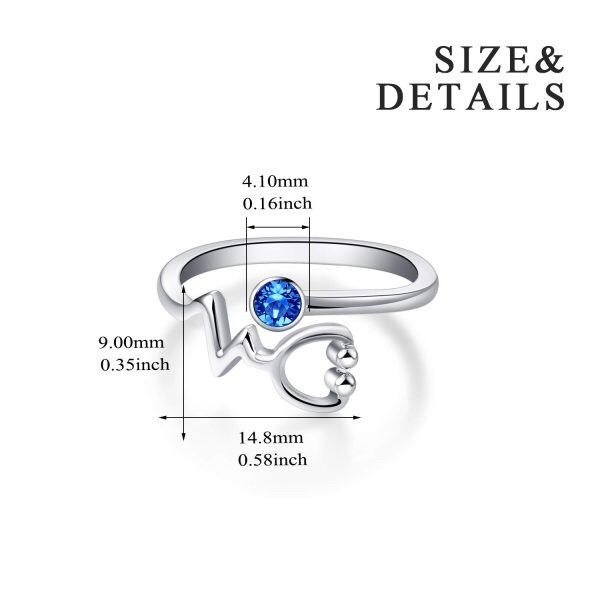 Sterling Silver Heartbeat Stethoscope Adjustable Ring Birthstone Crystal-4