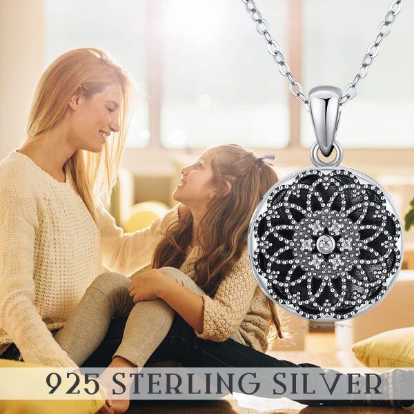 925 Sterling Silver Round Flower Photo Locket Necklace-5