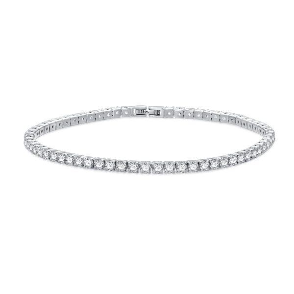 925 Sterling Silver 3mm Round Cut Cubic Zircon Tennis Bracelet-0