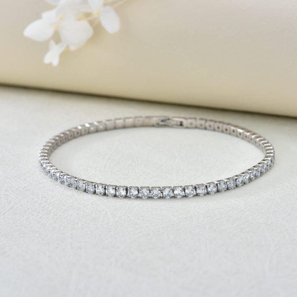 925 Sterling Silver 3mm Round Cut Cubic Zircon Tennis Bracelet-3