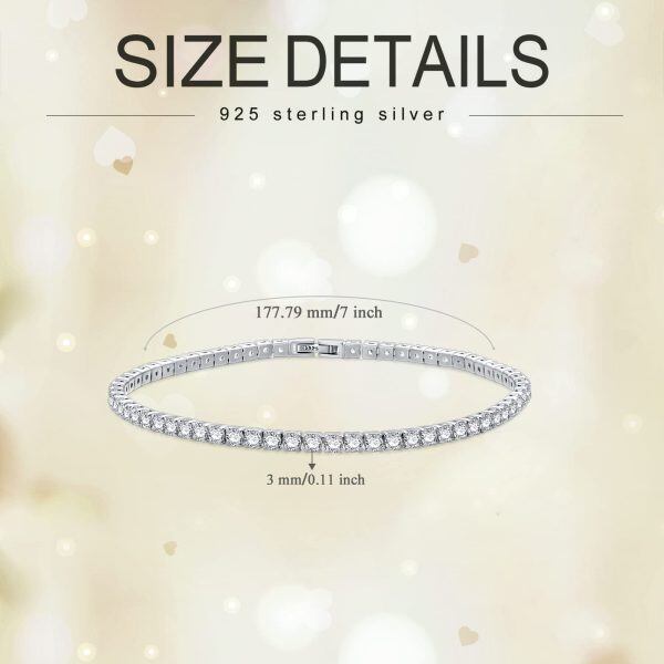 925 Sterling Silver 3mm Round Cut Cubic Zircon Tennis Bracelet-5