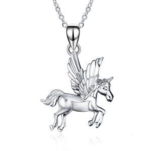 925 Sterling Silver Horse Pendant Necklace -0