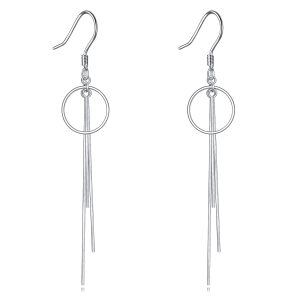 Sterling Silver Circle Fringe Dangle Earrings-0