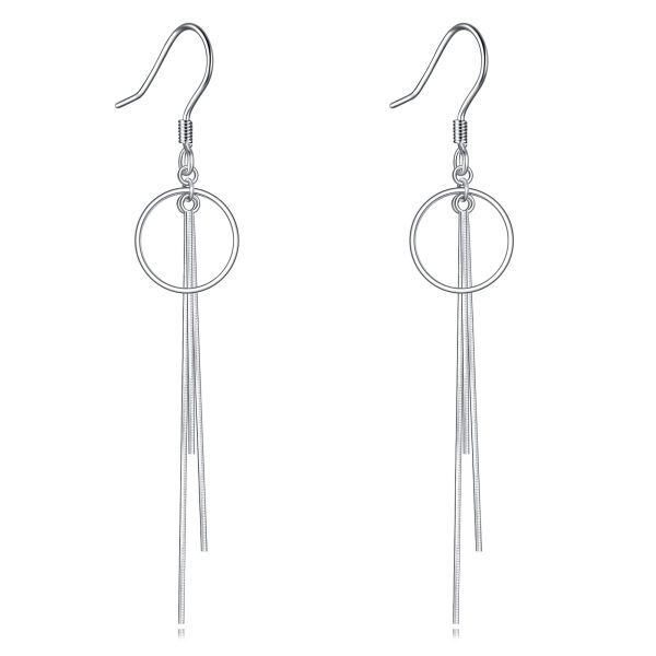 Sterling Silver Circle Fringe Dangle Earrings-0