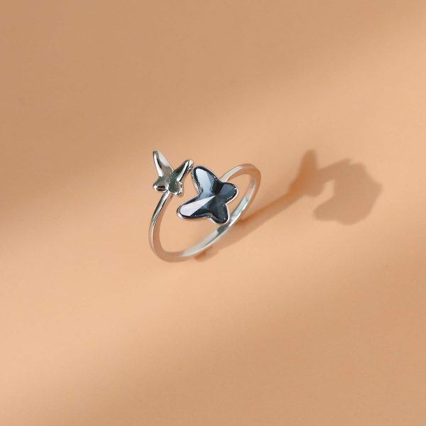 Sterling Silver Butterfly Ring Adjustable Open Ring-2