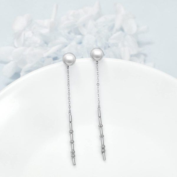 925 Sterling Silver Pearl Threader Earrings-4