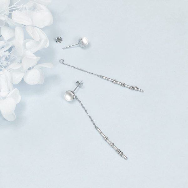 925 Sterling Silver Pearl Threader Earrings-5