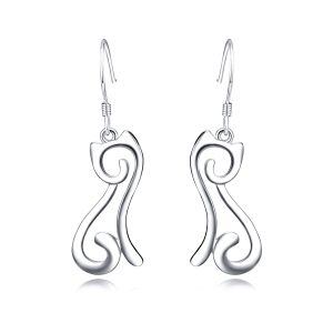 925 Sterling Silver Cat Drop Earrings-0