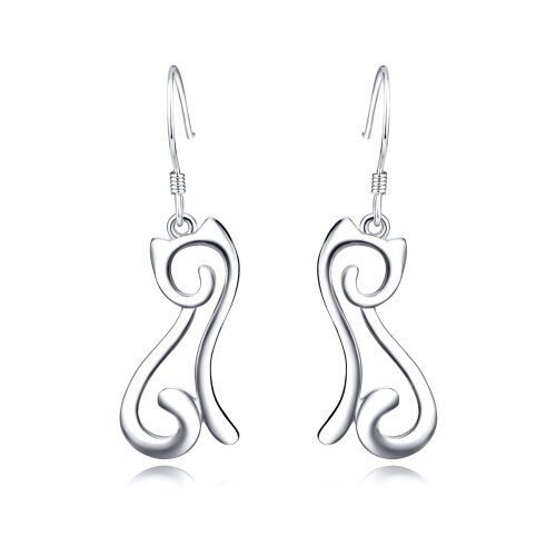 925 Sterling Silver Cat Drop Earrings