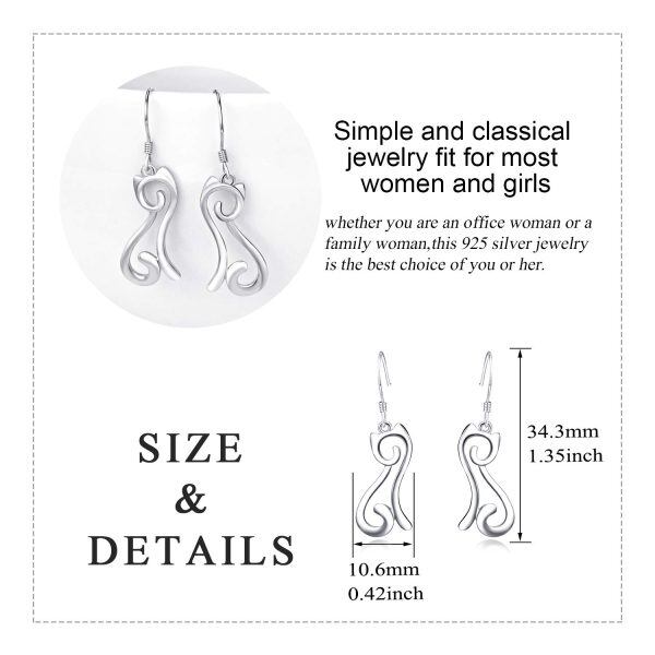 925 Sterling Silver Cat Drop Earrings-2