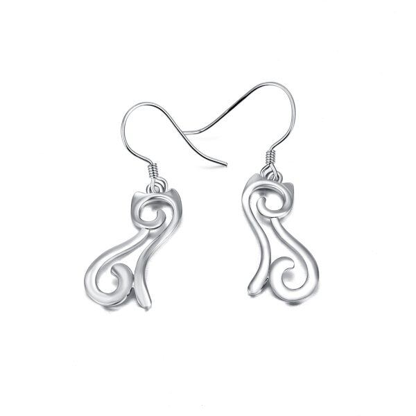 925 Sterling Silver Cat Drop Earrings-3