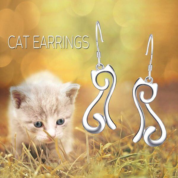 925 Sterling Silver Cat Drop Earrings-5