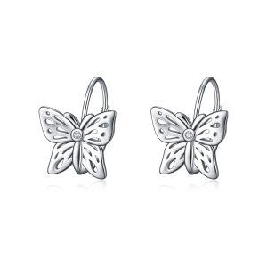 925 Sterling Silver Butterfly Leverback Dangle Earrings-0