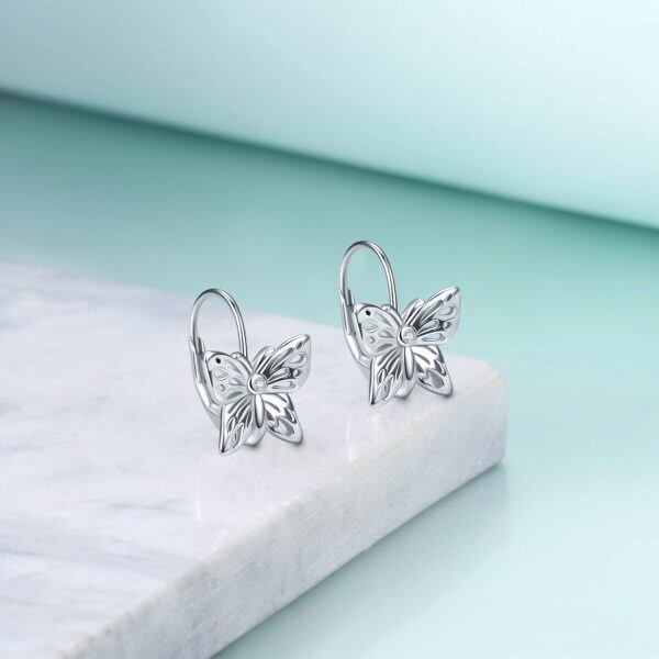 925 Sterling Silver Butterfly Leverback Dangle Earrings-2