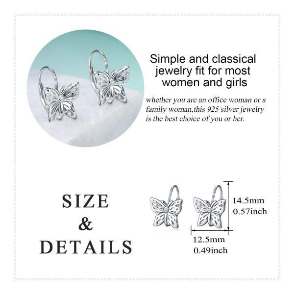 925 Sterling Silver Butterfly Leverback Dangle Earrings-4