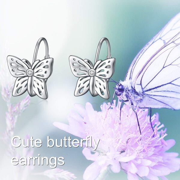 925 Sterling Silver Butterfly Leverback Dangle Earrings-5