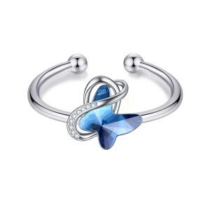 Sterling Silver Infinity Butterfly Ring, Adjustable Size Open Ring-0