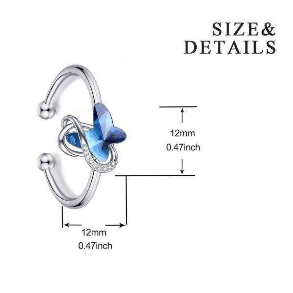 Sterling Silver Infinity Butterfly Ring, Adjustable Size Open Ring-2