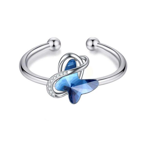 Sterling Silver Infinity Butterfly Ring, Adjustable Size Open Ring-3