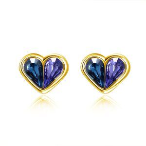 Sterling Silver Blue Purple Heart Stud Earrings-0