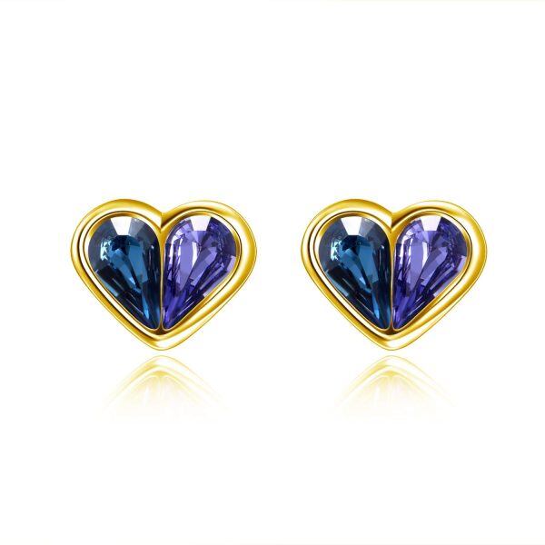 Sterling Silver Blue Purple Heart Stud Earrings-0