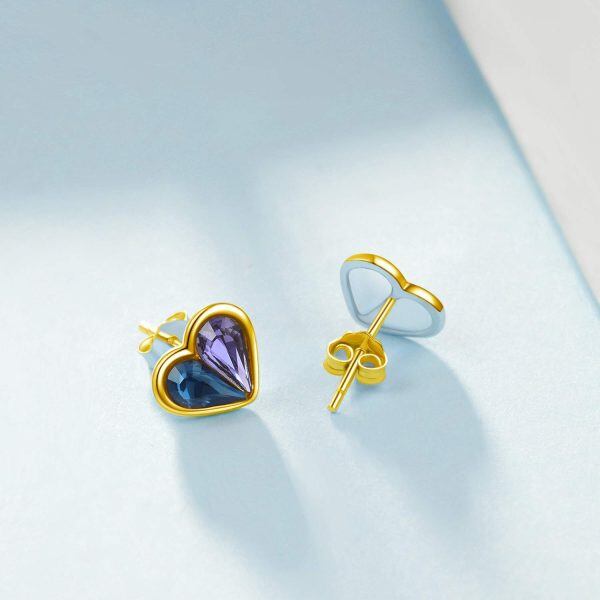 Sterling Silver Blue Purple Heart Stud Earrings-1