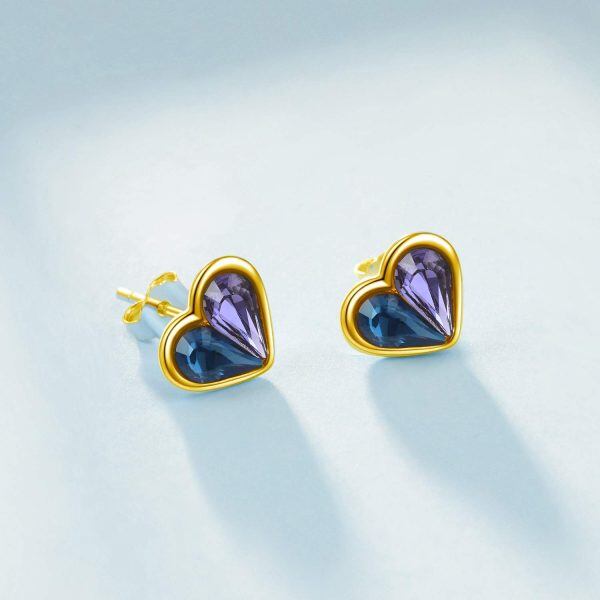 Sterling Silver Blue Purple Heart Stud Earrings-2