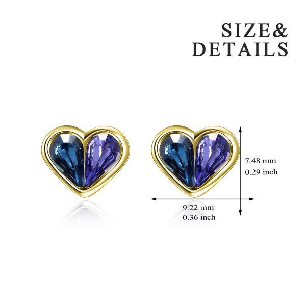 Sterling Silver Blue Purple Heart Stud Earrings-4