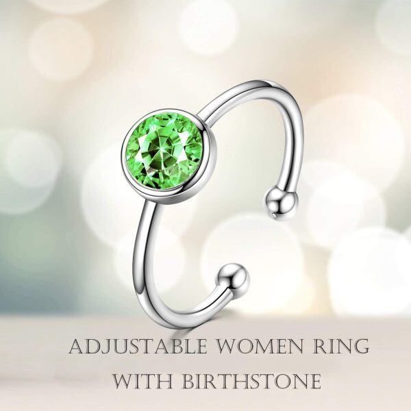 925 Sterling Silver Birthstone Adjustable Ring-4