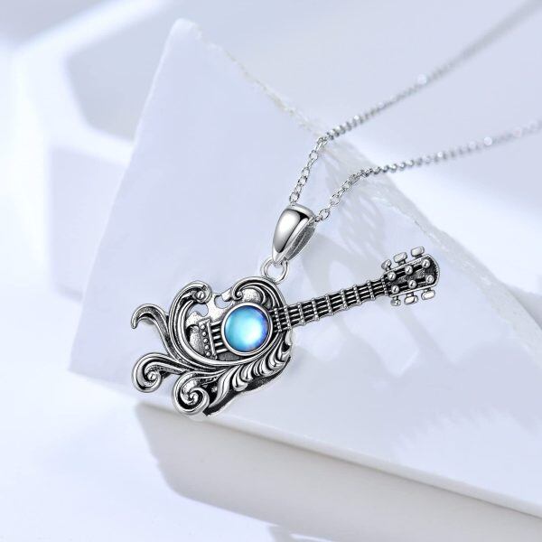 925 Sterling Silver Skeleton Guitar Necklace-3