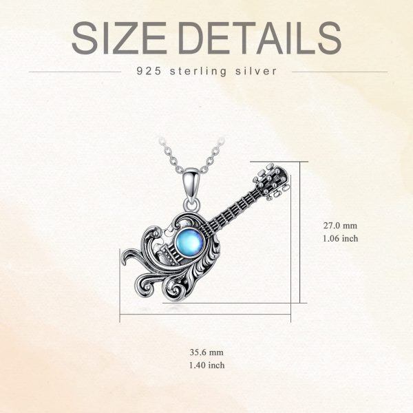 925 Sterling Silver Skeleton Guitar Necklace-4