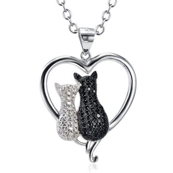 925 Sterling Silver Heart Cat Necklace-0