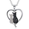 wholesale 925 Sterling Silver Heart-Shaped Black and White Cats CZ Pendant with 2-Tone Rolo Chain Necklaces for Women-0-0