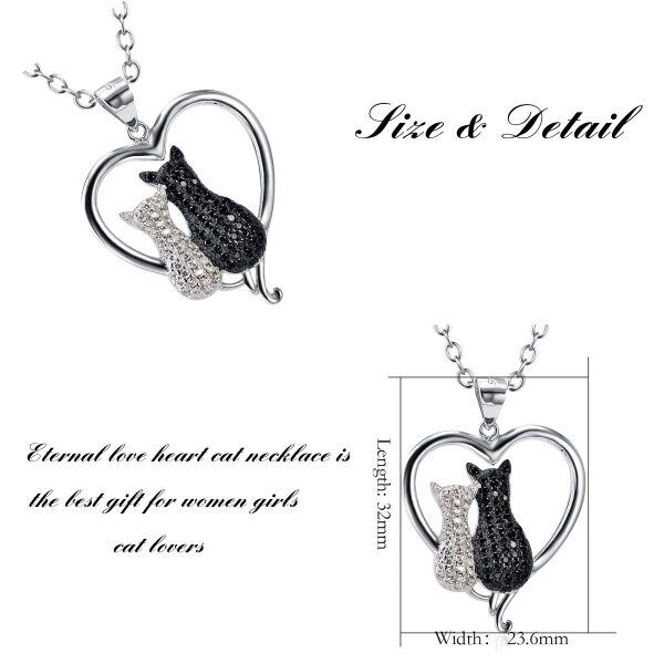 925 Sterling Silver Heart Cat Necklace-1