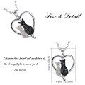 wholesale 925 Sterling Silver Heart-Shaped Black and White Cats CZ Pendant with 2-Tone Rolo Chain Necklaces for Women-0-1