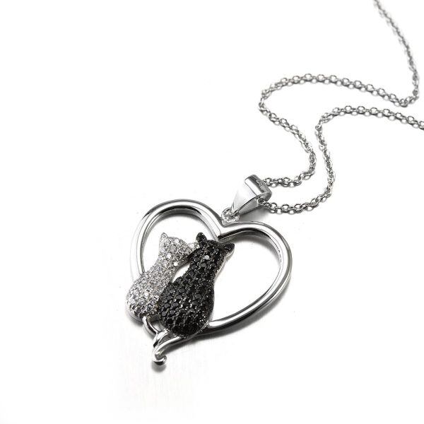 925 Sterling Silver Heart Cat Necklace-2