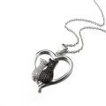 wholesale 925 Sterling Silver Heart-Shaped Black and White Cats CZ Pendant with 2-Tone Rolo Chain Necklaces for Women-0-2
