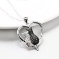wholesale 925 Sterling Silver Heart-Shaped Black and White Cats CZ Pendant with 2-Tone Rolo Chain Necklaces for Women-0-3