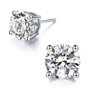 Sterling Silver Stud Earrings 7mm Crystal Hypoallergenic Earrings-0