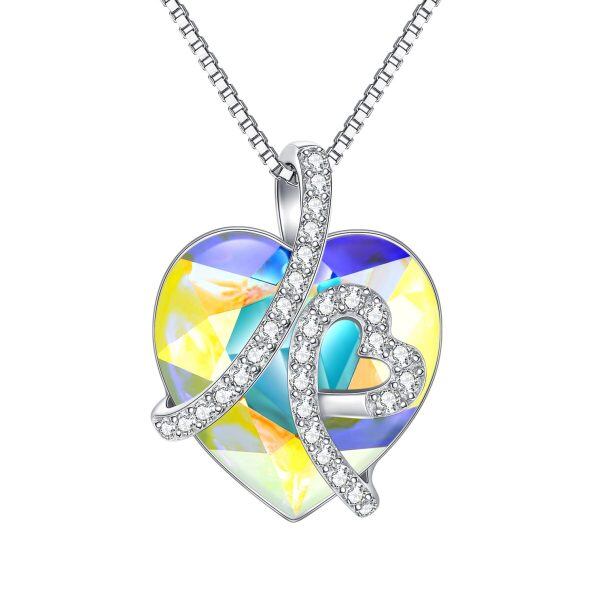 Sterling Silver Heart Crystal Pendant Necklace-1