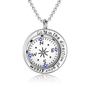 925 Sterling Silver Compass Pendant Necklace-0