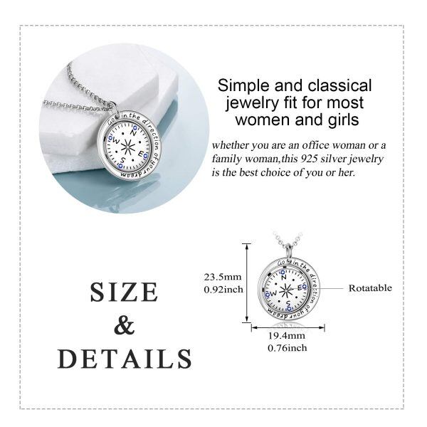 925 Sterling Silver Compass Pendant Necklace-2