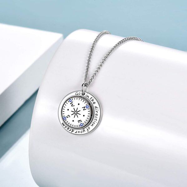 925 Sterling Silver Compass Pendant Necklace-3