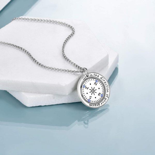 925 Sterling Silver Compass Pendant Necklace-4